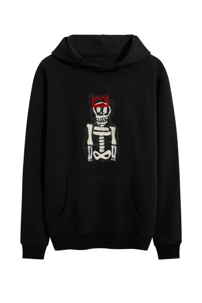 Black Premium Cotton Skeleton Design Pullover Hoodie