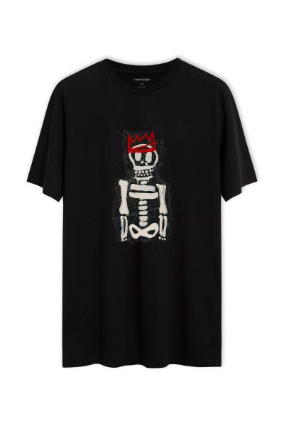 Black Soft Fabric Skeleton Design Short Sleeve Tee