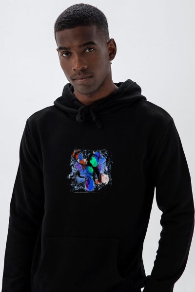 Black Premium Cotton Abstract Design Pullover Hoodie