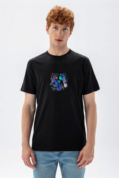 Black Soft Fabric Abstract Design Short Sleeve Tee