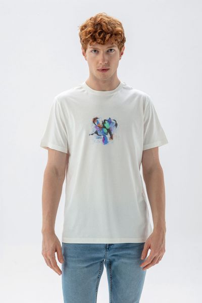 Off White Soft Fabric Abstract Design Short Sleeve Tee