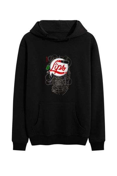 Black Premium Cotton Lips Design Pullover Hoodie