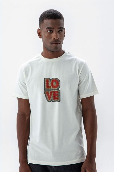 Off White Soft Fabric Love Design Short Sleeve Tee