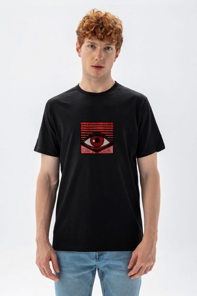 Black Soft Fabric Uigilance Design Short Sleeve Tee