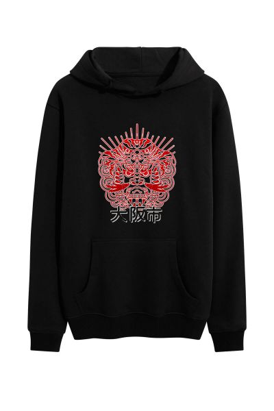 Black Premium Cotton Japanese Design Pullover Hoodie