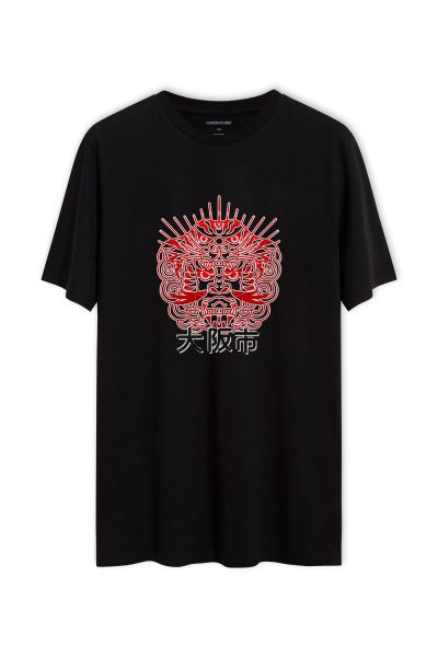 Black Soft Fabric Japanese Design Short Sleeve Tee