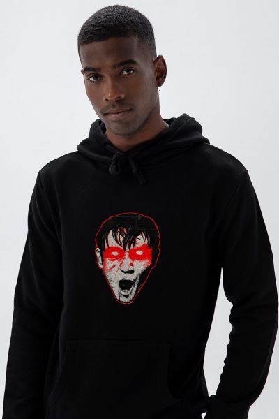 Black Premium Cotton Bloody Eyes Design Pullover Hoodie