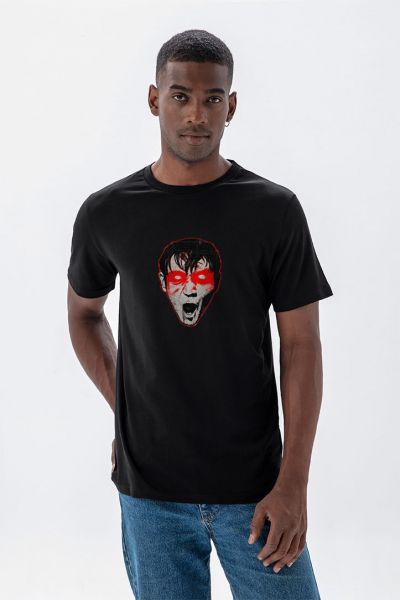 Black Soft Fabric Bloody Eyes Design Short Sleeve Tee