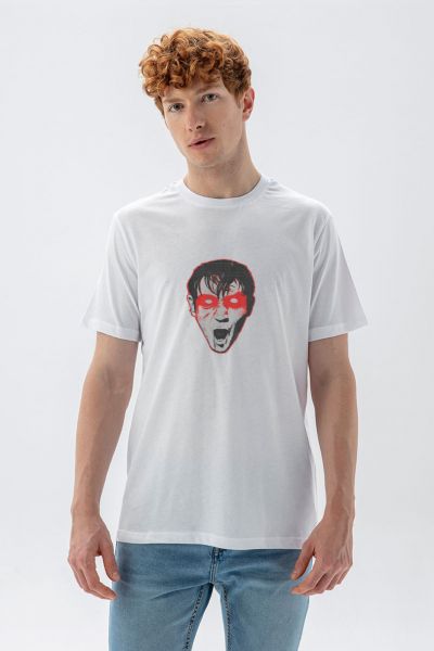 White Soft Fabric Bloody Eyes Design Short Sleeve Tee