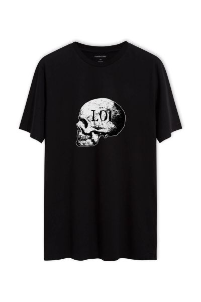 Black Soft Fabric Skull Design Short Sleeve Tee