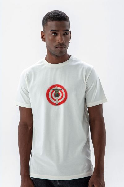 Off White Soft Fabric Target Design Short Sleeve Tee