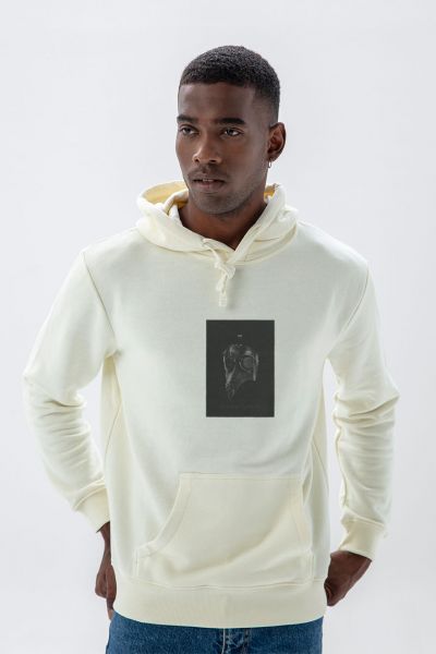 Ecru Premium Cotton Leather Mask Design Pullover Hoodie