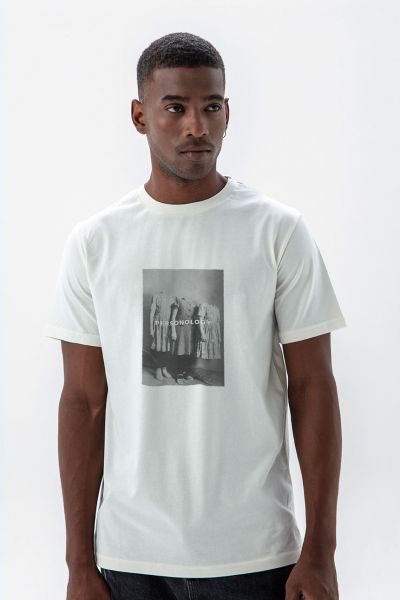 Off White Soft Fabric Void Design Short Sleeve Tee