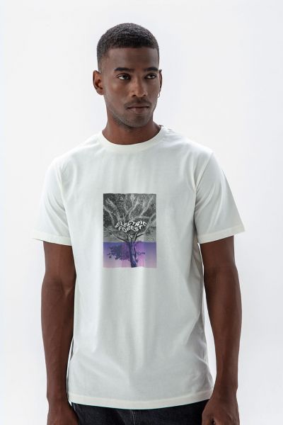 Off White Soft Fabric Electric Forest Design Short Sleeve Tee