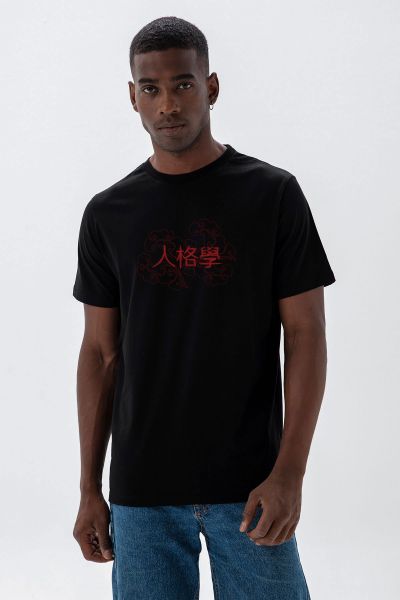 Black Soft Fabric Personology in Chinese Design Short Sleeve Tee