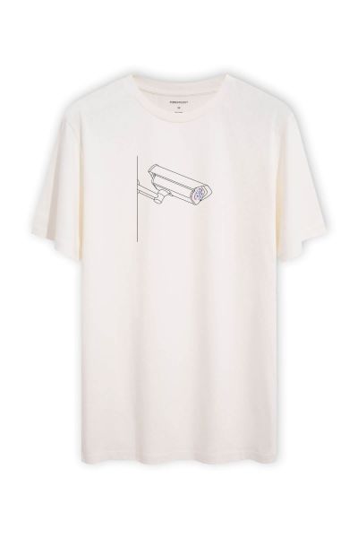 Off White Soft Fabric Cam Watch Personologists Design Short Sleeve Tee