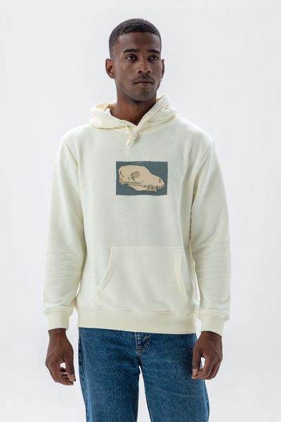 Ecru Premium Cotton Head of Dinosaur Design Pullover Hoodie