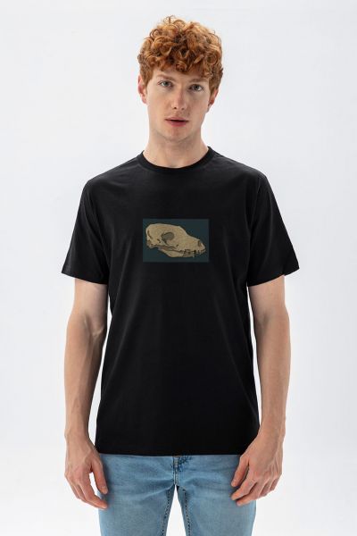 Black Soft Fabric Head of Dinosaur Design Short Sleeve Tee