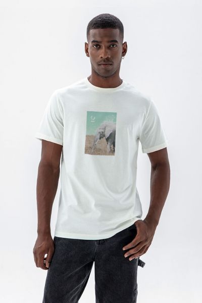 Off White Soft Fabric Global Warming Design Short Sleeve Tee