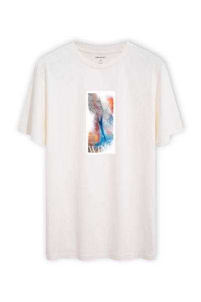 Off White Soft Fabric Hot and Cold Design Short Sleeve Tee