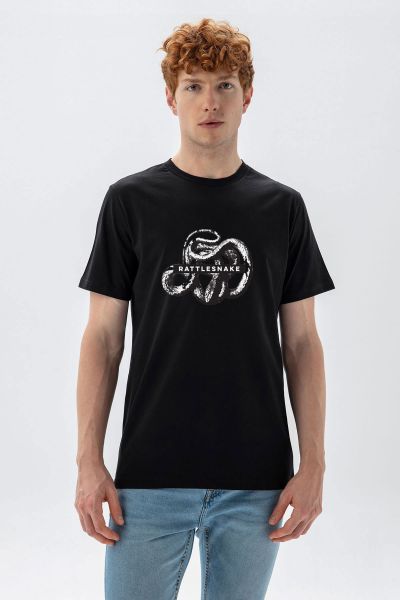 Black Soft Fabric Rattlesnake Design Short Sleeve Tee