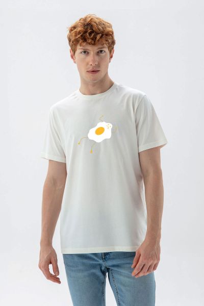 Off White Soft Fabric Egg Design Short Sleeve Tee