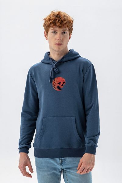 Navy Premium Cotton Mars Skull Design Pullover Hoodie