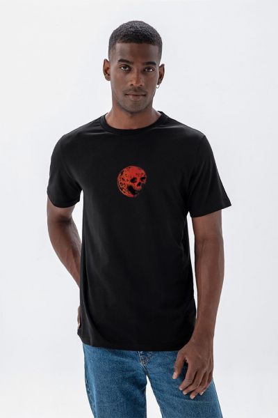 Black Soft Fabric Mars Skull Design Short Sleeve Tee