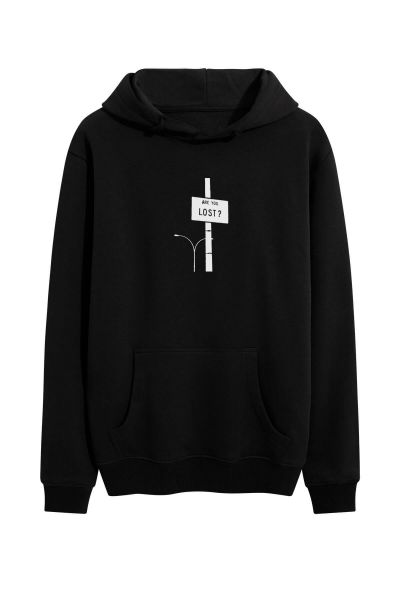 Black Premium Cotton Are You Lost ? Design Pullover Hoodie