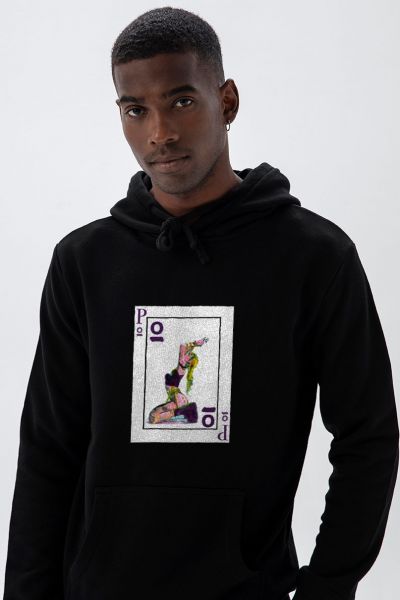 Black Premium Cotton Card Design Pullover Hoodie