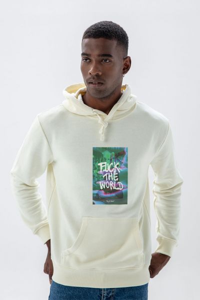 Ecru Premium Cotton Fuck The World Design Pullover Hoodie