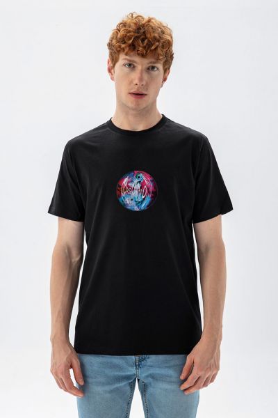 Black Soft Fabric Glass Ball Design Short Sleeve Tee