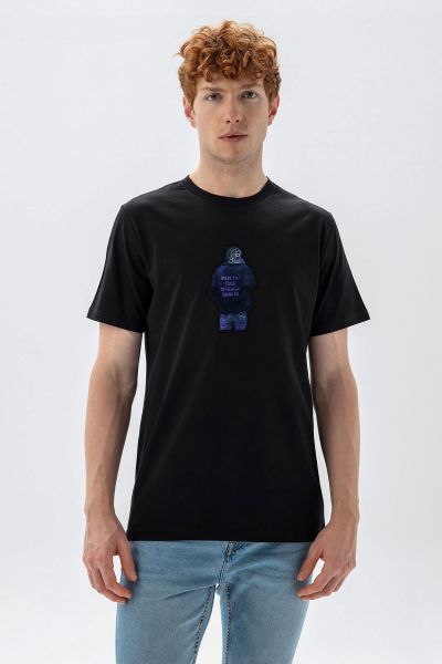 Black Soft Fabric Like Us Design Short Sleeve Tee