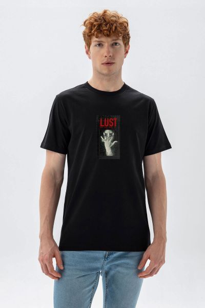 Black Soft Fabric Lust Design Short Sleeve Tee