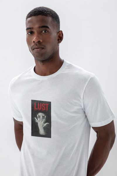 White Soft Fabric Lust Design Short Sleeve Tee