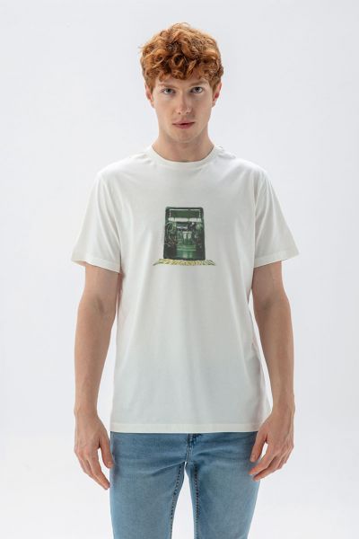 Off White Soft Fabric New York Subway Design Short Sleeve Tee