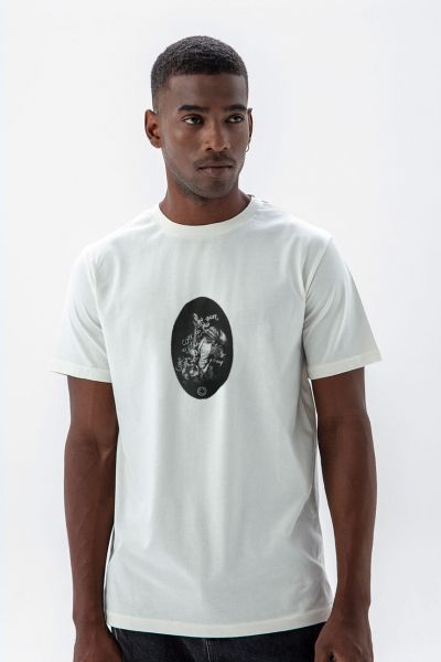 Off White Soft Fabric Suicide Design Short Sleeve Tee