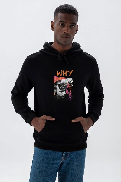 Black Premium Cotton Why You Mad Design Pullover Hoodie