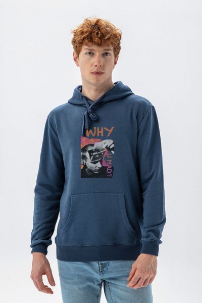 Navy Premium Cotton Why You Mad Design Pullover Hoodie