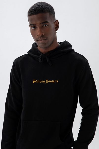 Black Premium Cotton Jasmine Flowers Design Pullover Hoodie