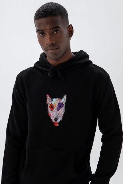 Black Premium Cotton Rainbow Bull Terrier Design Pullover Hoodie