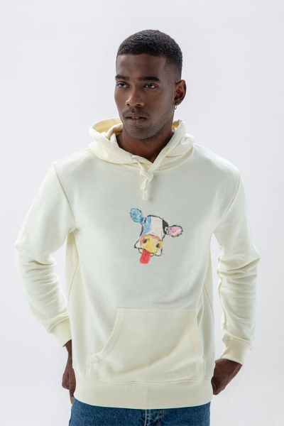 Ecru Premium Cotton Rainbow Cow Design Pullover Hoodie