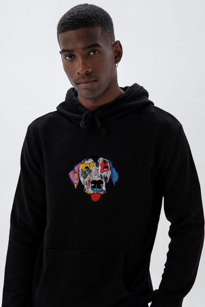 Black Premium Cotton Rainbow Dalmatian Design Pullover Hoodie