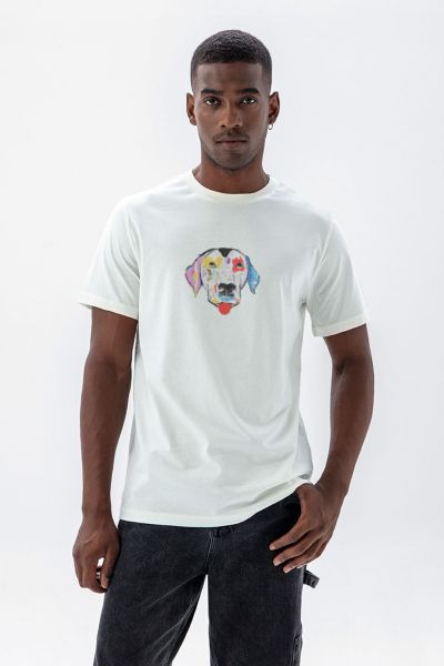 Off White Soft Fabric Rainbow Dalmatian Design Short Sleeve Tee