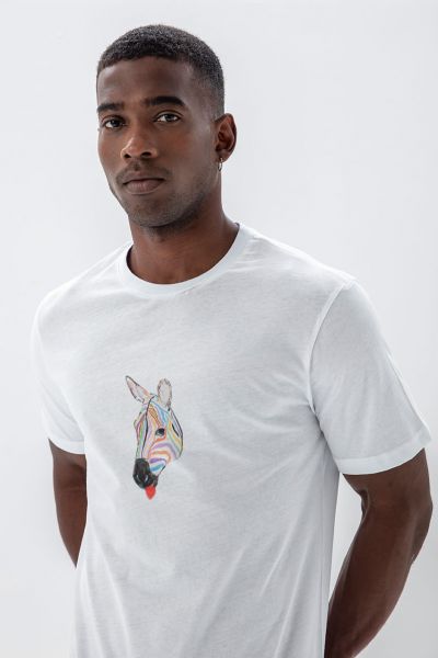 White Soft Fabric Rainbow Zebra Design Short Sleeve Tee