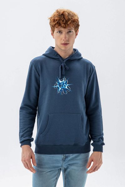 Navy Premium Cotton Sea- Urchin Design Pullover Hoodie