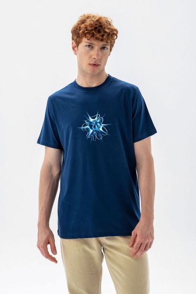 Navy Soft Fabric Sea- Urchin Design Short Sleeve Tee