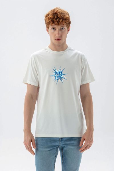 Off White Soft Fabric Sea- Urchin Design Short Sleeve Tee