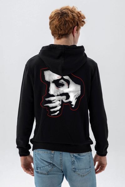 Black Premium Cotton Silenced Design Pullover Hoodie