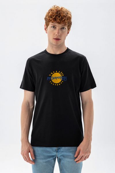 Black Soft Fabric Sun Design Short Sleeve Tee